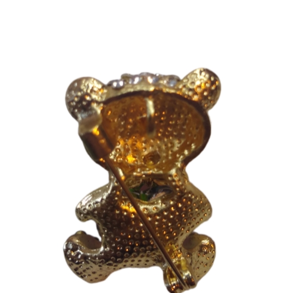 Fashion Teddy Bear Jewelry Broch Crystals like  Heart Multi Color  1.6" - Picture 3 of 4